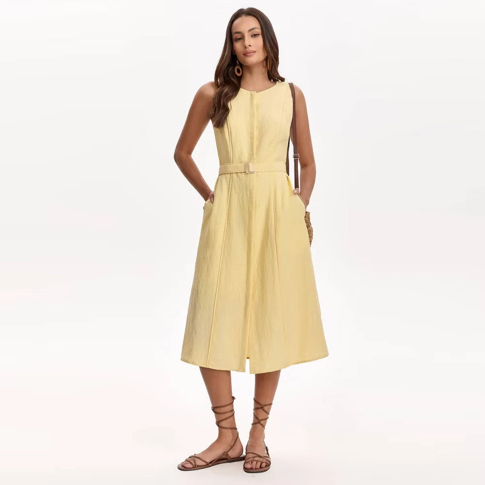 Women Belted Midi Dress