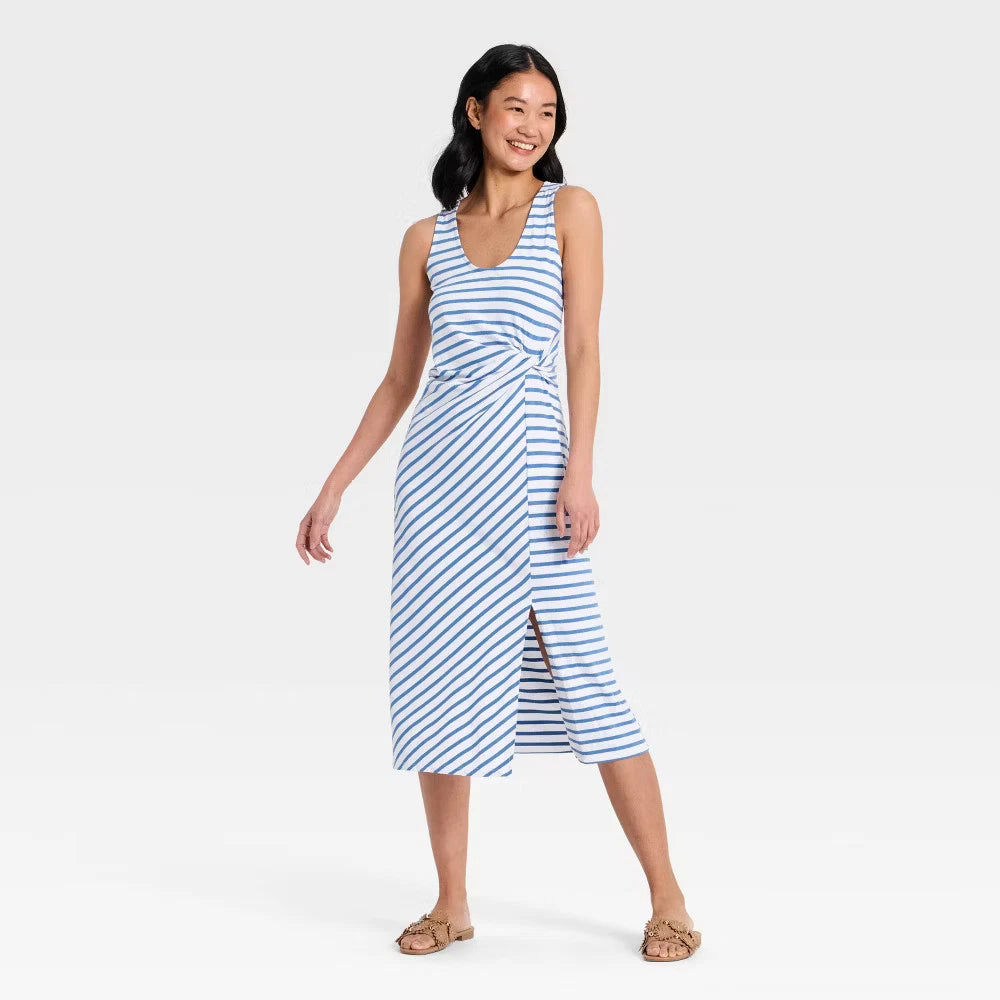Women Tie-Front Twist Midi Dress